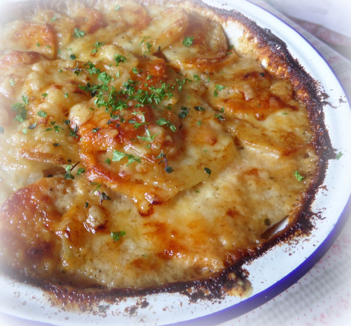 The English Kitchen Two Potato, Bacon and Thyme Gratin